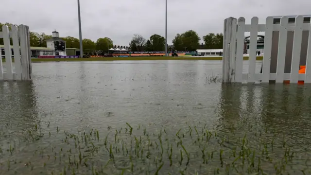 Wet outfield at Grace Road