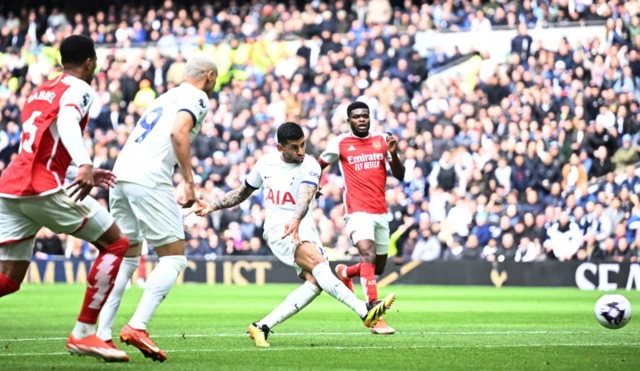 Tottenham Hotspur's Cristian Romero scores their first goal