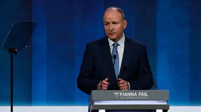 Tanaiste Micheal Martin speaking at the Fianna Fail Ard Fheis, at the Dublin Royal Convention Centre.