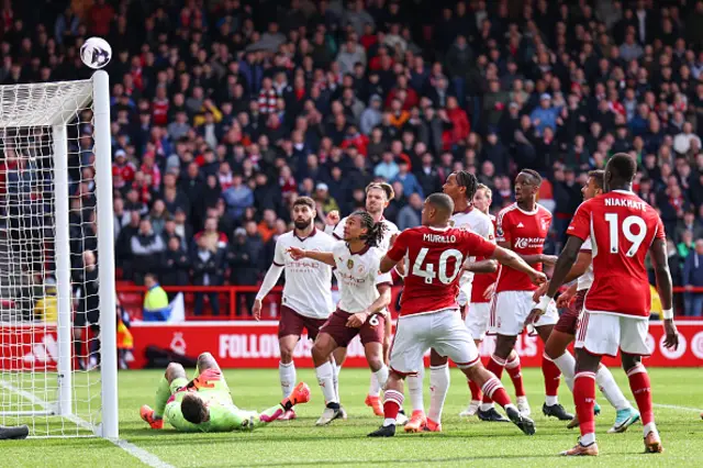 Murillo of Nottingham Forest misses a chance on goal