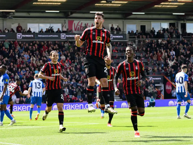 Bournemouth's Marcos Senesi (centre) celebrates