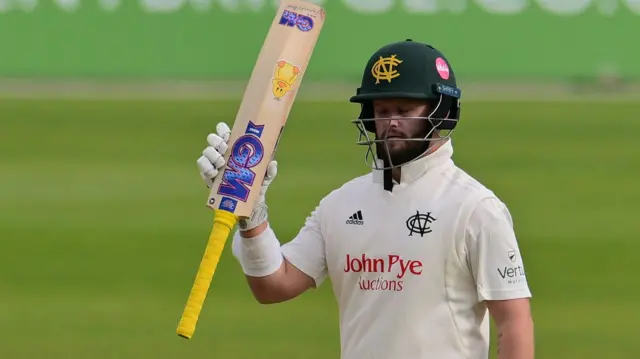 Ben Duckett celebrates a double century at Edgbaston, the fifth of his career