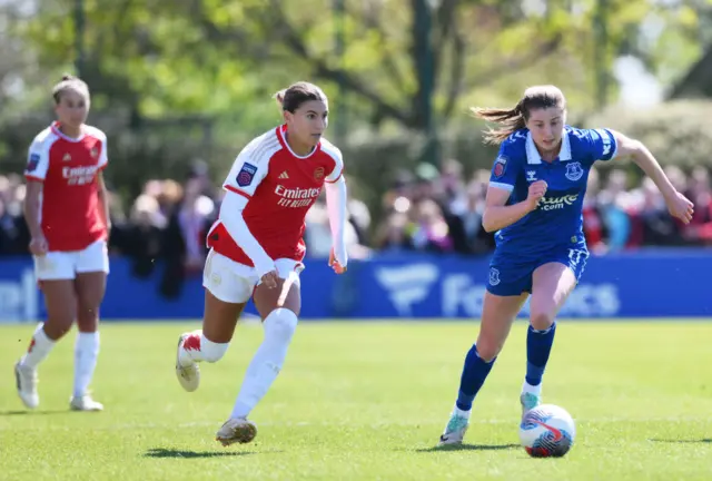 Emma Bissell of Everton battles for possession with Steph Catley