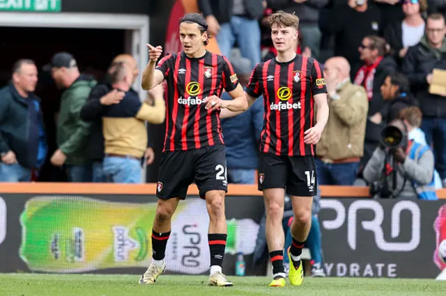 Enes Unal of Bournemouth celebrates with Alex Scott