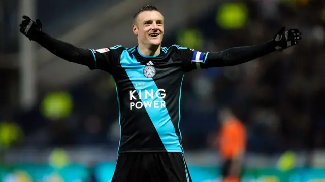 Jamie Vardy celebrates for Leicester