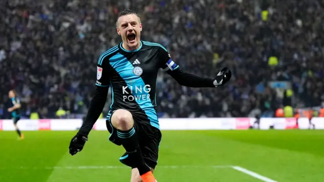 Jamie Vardy celebrates for Leicester