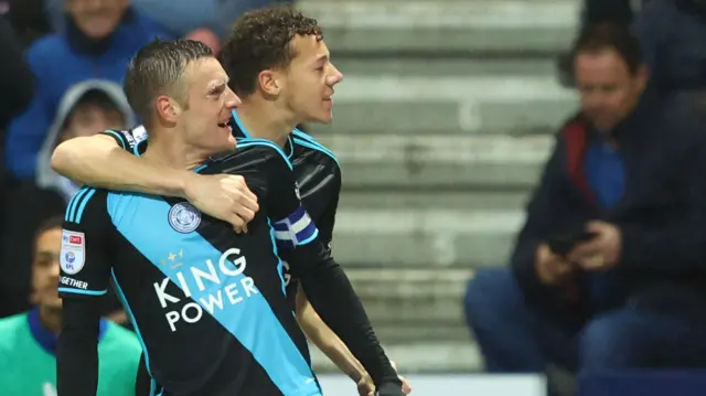 Jamie Vardy celebrates for Leicester