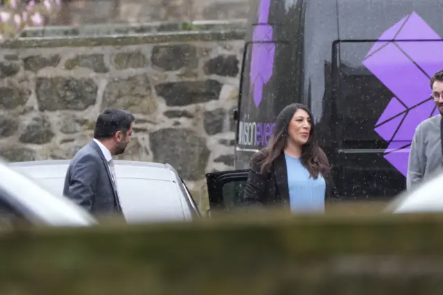 First Minister Humza Yousaf and his wife Nadia El-Nakla arrive at Bute House, the official residence of First Minister Humza Yousaf in Edinburgh