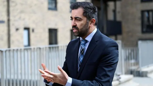 Scotland's First Minister Humza Yousaf visiting a housing development in Dundee, Scotland, in April 2024