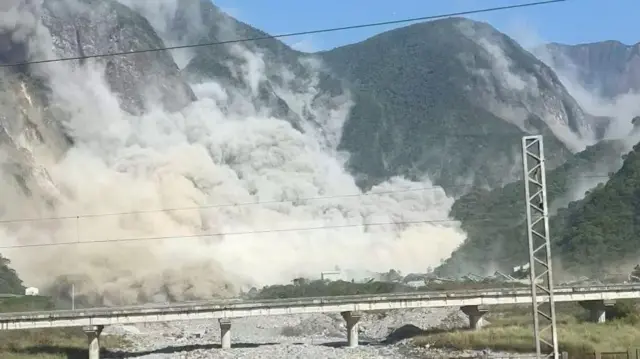 A landslide after an earthquake hit Taiwan