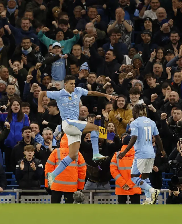 Rodri celebraes his goal