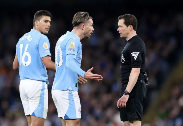 Grealish remonstrates with the referee