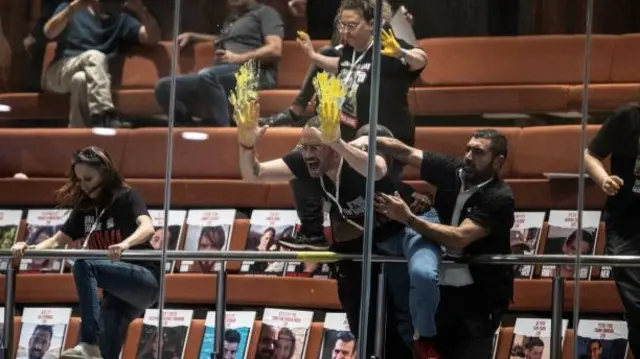 Families and supporters of Israeli hostages disrupted Israel's parliament today in protest at Netanyahu's handling of the crisis