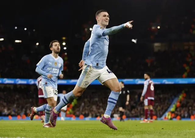 Foden celebrates his second goal v Villa