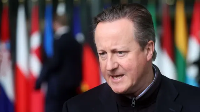 Foreign Secretary Lord Cameron speaking in Brussels