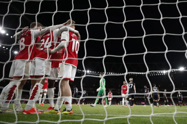 Arsenal celebrate their goal v luton