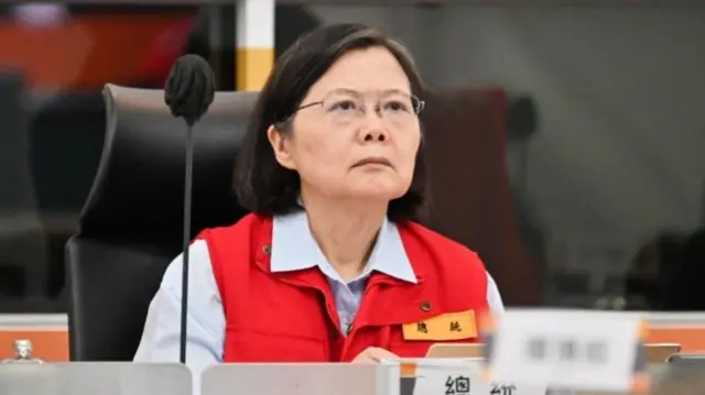 Taiwanese President Tsai Ing-wen attending a meeting on rescue operations and emergency response