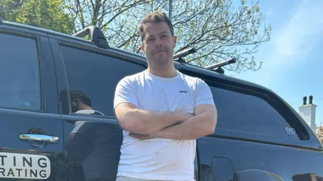 A man standing in front of a van