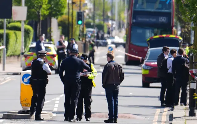 Police at the scene in Hainault, east London