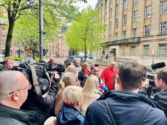 Families arrive at the Covid Inquiry in Belfast