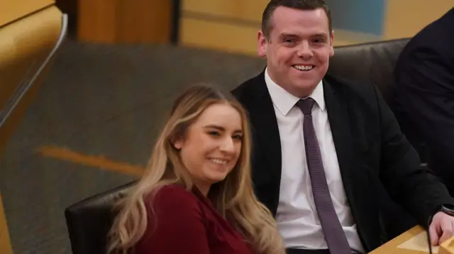 Scottish Conservative leader Douglas Ross and deputy leader Meghan Gallacher at the Scottish Parliament, April 2024