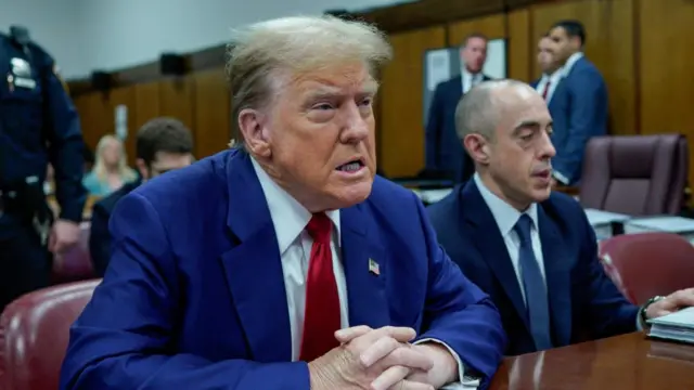 Trump seated in courtroom