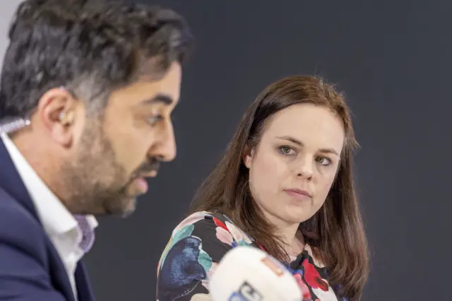 Humza Yousaf and Kate Forbes pictured during an SNP leadership hustings