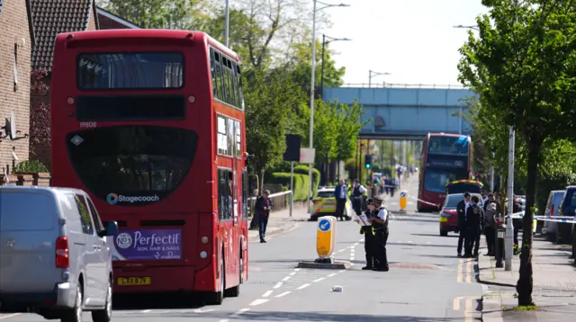 Police at the scene in Hainault, east London