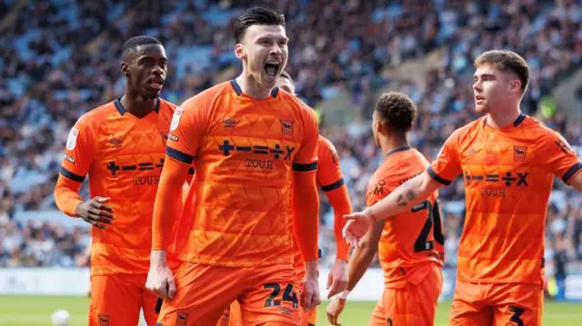 Kieffer Moore celebrates for Ipswich