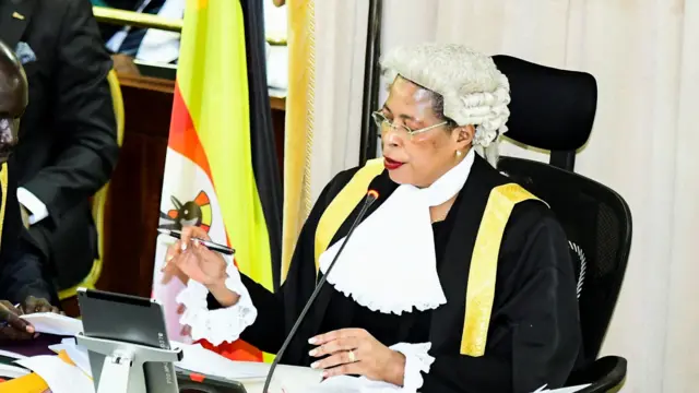 Uganda's Speaker Anita Annet Among talks to legislators during the debate of the Anti-Homosexuality bill