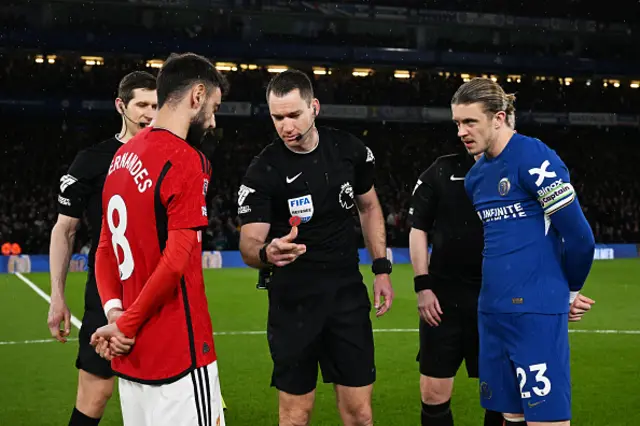Bruno Fernandes and Conor Gallagher do the toss