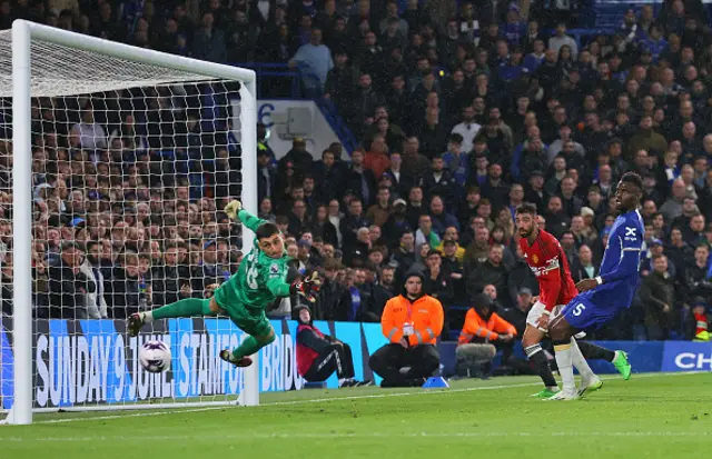 Bruno Fernandes heads the ball into the back of the net