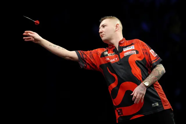 Nathan Aspinall during Premier League Darts in Manchester