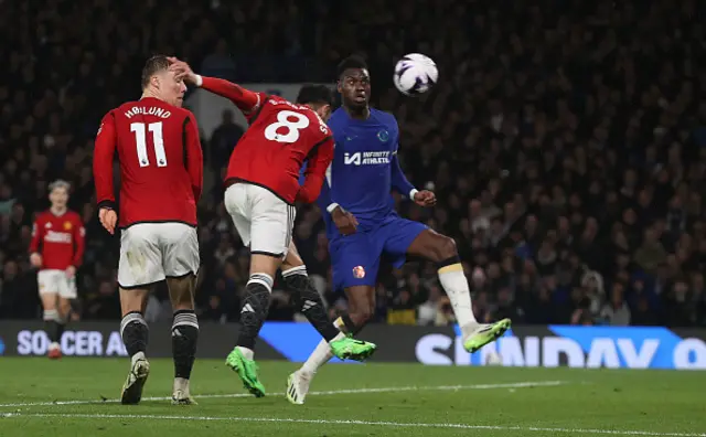 Bruno Fernandes heads the ball into the back of the net