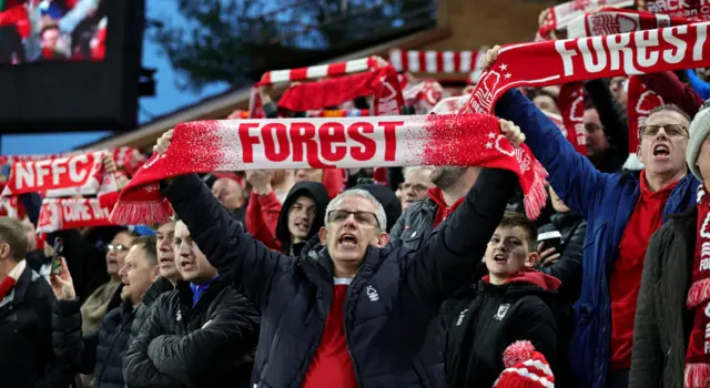 Nottingham Forest supporters celebrate at the City Ground