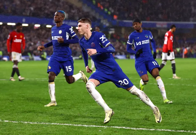 Chelsea's Cole Palmer after scoring his second goal against Manchester United