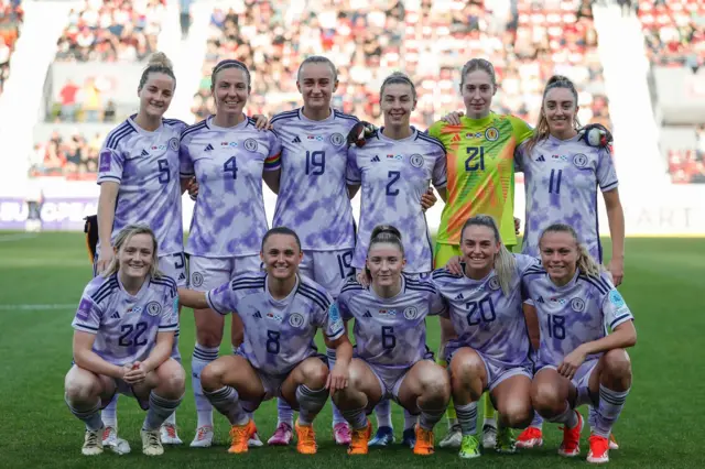 Scottish players team photo ahead of match against Serbia