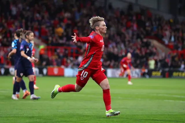 Wales' Jess Fishlock celebrates scoring a goal