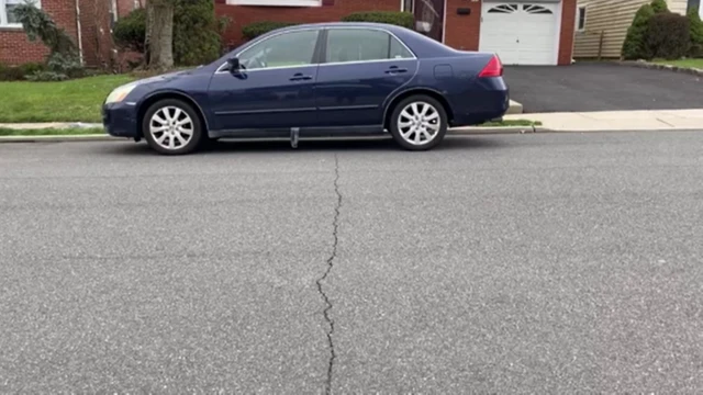 A crack in a street in Union, New Jersey after an earthquake