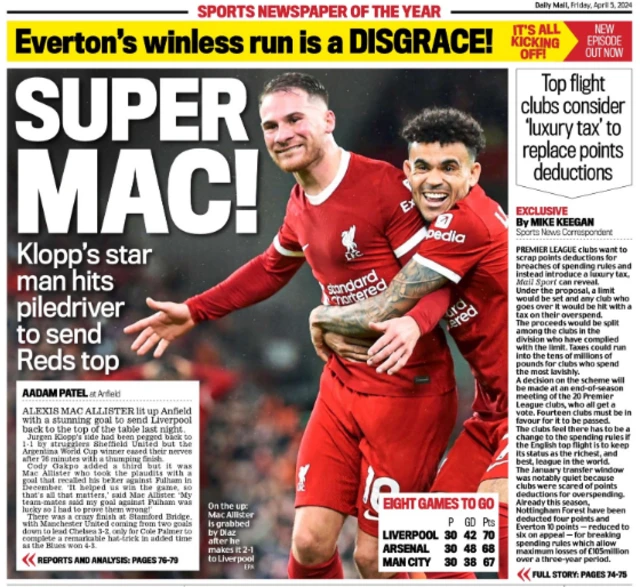 Back page of the Daily Mail on 5 April 2024