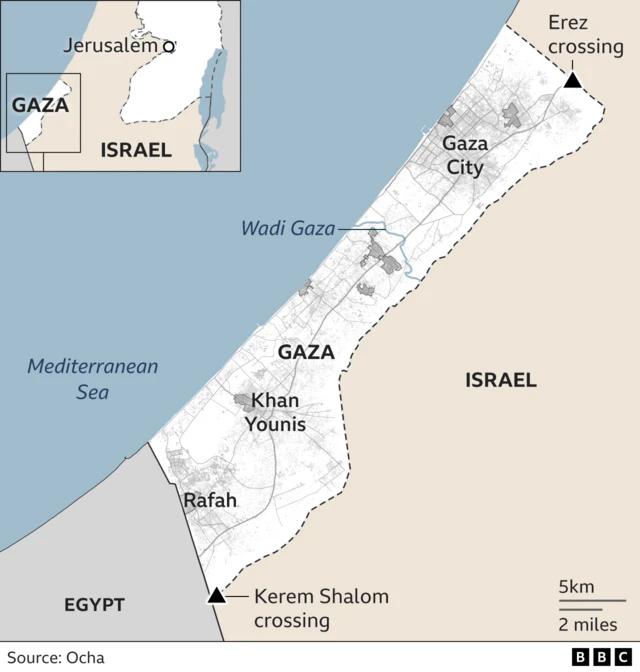 Map showing the Erez and the Kerem Shalom crossings