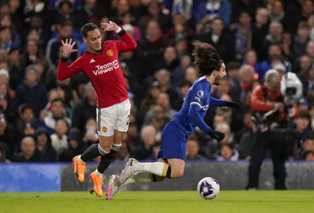 Manchester United's Antony concedes a penalty against Chelsea