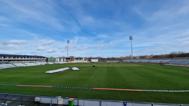 Ground staff wait for the field to dry in Chester-le-Street