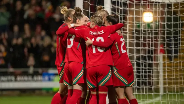 Wales celebrate Angharad James goal