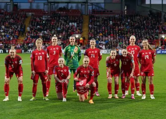 Wales players line up