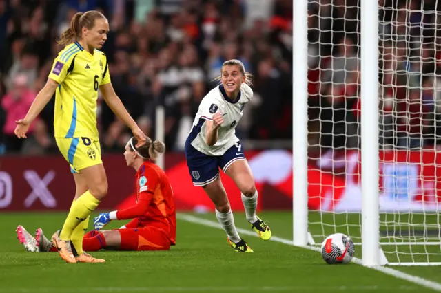 Alessia Russo celebrates scoring for England against Sweden