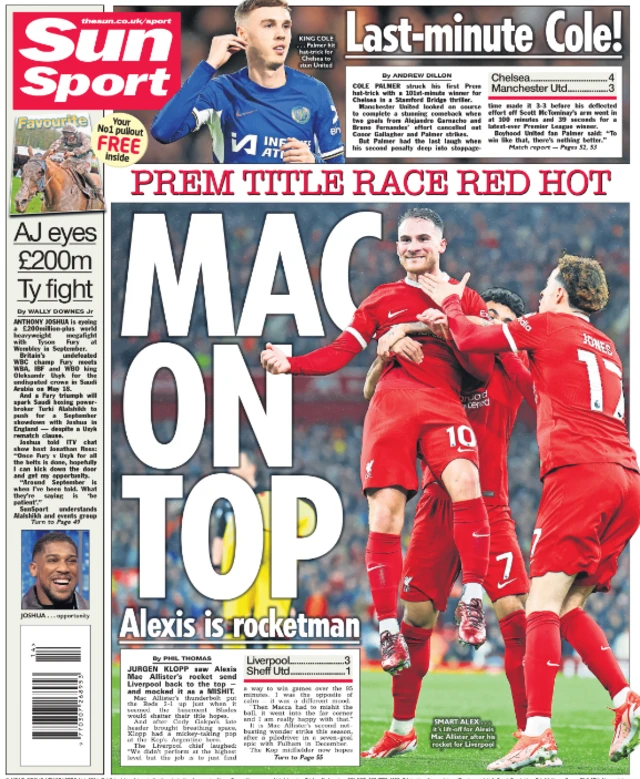 Back page of the Sun on 5 April 2024