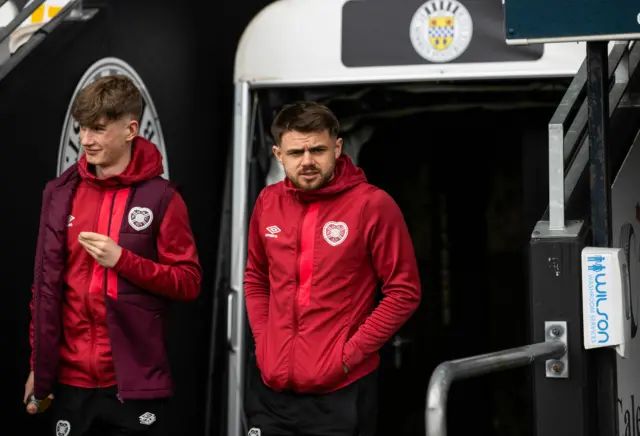 Hearts players at St Mirren Park