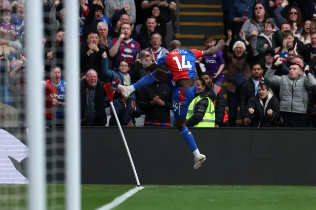 Mateta celebrates his opener v City