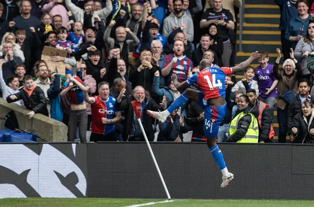 Jean-Philippe Mateta celebrates after scoring the opening goal